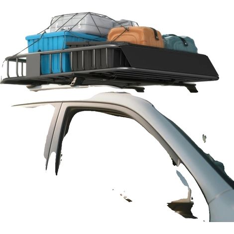 Cesta portaequipajes de techo, material de acero, dimensiones 110,5 x 99,5 x 18,5 cm, capacidad de 90,7 kg, deflector de viento, compatible con SUV y camionetas. (1/5)
