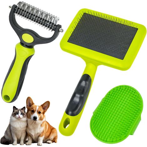 3 Pieces Brushes for Dogs and Cats Double Function 17+9 Teeth Ergonomic Handle for Soft Rubber Remove Unnecessary Hair and Detangle Knots (1/5)