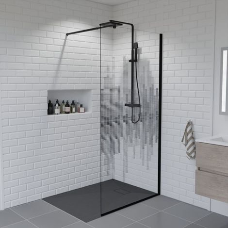 Paroi de douche fixe 100 cm x 200 cm motif MANHATTAN - Verre 8 mm (1/4)