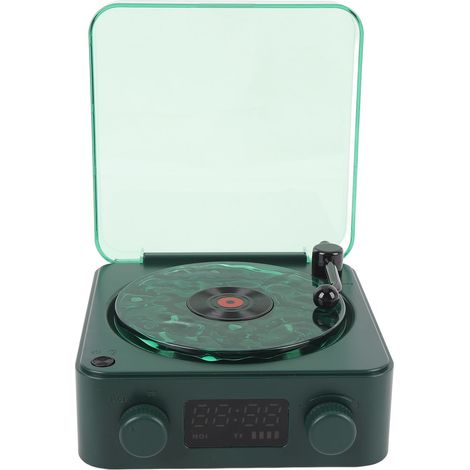 Platine vinyle Bluetooth, 4 modes d'éclairage et d'affichage de l'heure, style vintage, vert forêt (1/5)