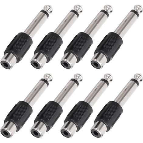 8 pièces RCA vers 6,35mm adaptateurs,RCA Femelle vers TS 1/4" Mono mâle convertisseur connecteur Audio Prise plaqué Or pour Table de mixage,ampli,Caisson de Basses (1/5)