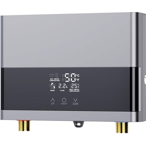 Chauffe-eau électrique 220V 6000W sans réservoir, petit chauffe-eau instantané avec écran numérique, économique, pour cuisine salle de bain lavage - Argent
