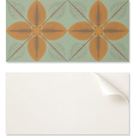 Panel de vinilo autoadhesivo con estampado decorativo de hojas en un patr贸n sim茅trico, 100x50 cm.