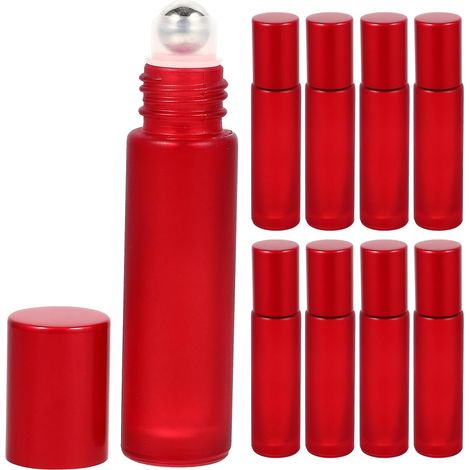 10 flaconi di vetro ricaricabili da 10 ml con punta a sfera, in acciaio rosso (1/5)