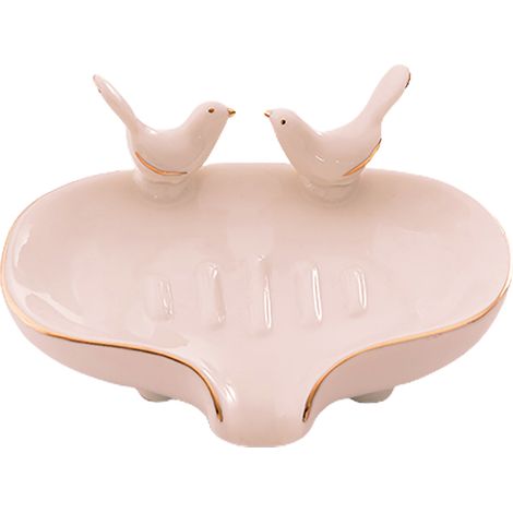 Porte-Savon en Céramique Moderne Oiseau avec Vidange, Support Sèche-Savon pour Salle de Bain et Cuisine (13.7x11x7 cm, Rose) (1/5)