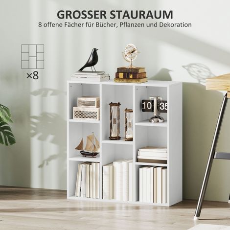Libreria con 8 Vani Aperti, Posizionamento Orizzontale o Verticale, per Soggiorno e Ufficio, Bianca, 74.3×24×80 cm (1/5)