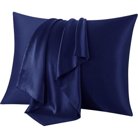 Taie D’Oreiller 100 % Soie de Mûrier 21 Momme – Douce, Respirante et Anti-Frisottis pour Cheveux et Peau – Bleu Marine 51 x 66 cm (1/5)