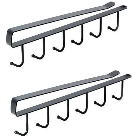 Juego de 2 ganchos de almacenamiento para tazas, copas de vino, utensilios de cocina, cinturones y bufandas, gancho para colgar debajo del armario sin necesidad de taladrar (26,5 cm, negro)