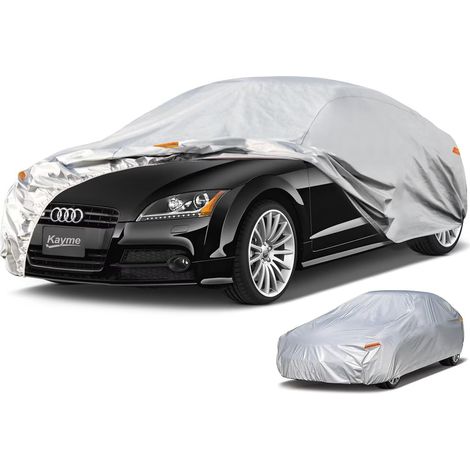 Bâche Voiture Exterieur, Housse Voiture Exterieur Étanche Respirante, Bâche Protection Berline Compatible avec TT, Z3, MX-5, Tigra etc. Voir Le Tableau des Tailles A6, Argent (1/5)