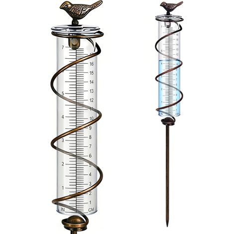 Pluviomètre de jardin en verre en forme d'oiseau, résistant au gel, avec graduations claires, jauge de pluie décorative (1/5)