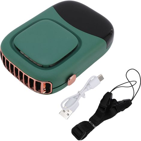 Leistungsstarker und langlebiger Nackenventilator, USB-aufladbar, mit Nackenband, ideal für Reisen und Outdoor-Aktivitäten (grün). (1/5)