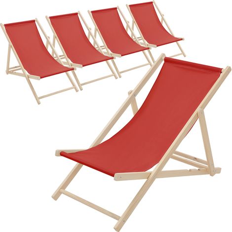 ECD Germany 5er Set Liegestuhl klappbar, Rot, aus Holz, verstellbare Rückenlehne, 3 Positionen, bis 120kg, Sonnenliege Gartenliege Strandliege Strandstuhl Holzklappstuhl, für Garten, Balkon & Strand