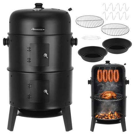 Holzkohle-Gartengrill mit Smoker, Thermometer und Abdeckung