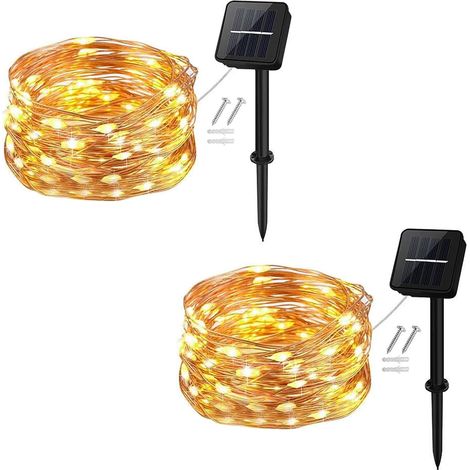 Guirlande Lumineuse Solaire, Exterieur Étanche Lumières de Jardin 50 LED 2 Pack 8 Modes 5m pour Jardin, Terrasse, Cour, Maison, Arbre de Noël, Fête Party Décoration(Blanc Froid) (1/5)