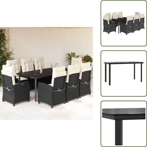 The Living Store 9-tlg. Garten-Essgruppe mit Kissen Schwarz Poly Rattan - Gartentisch (1/5)