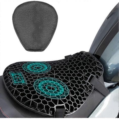 Coussin de selle de moto 3D alvéolé en gel haute élasticité, confortable, respirant et absorbant les chocs, avec revêtement en maille - Yvan (1/5)