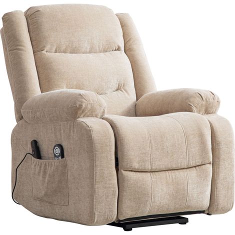 Fauteuil relax électrique multifonction avec aide au relevage, massage et chaleur, dossier et repose-pieds réglables électriquement, avec poches de rangement latérales - kaki clair (1/5)