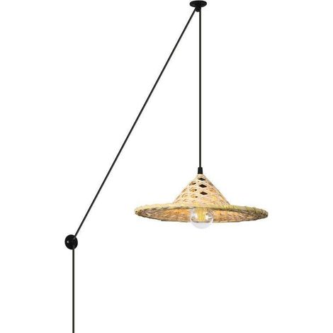 Barcelona Led – Suspension réglable en osier 38cm – Câble de 250cm – Interrupteur et prise Schuko – Compatible ampoule E27 jusqu’à 40W – Noir boho chic (1/5)