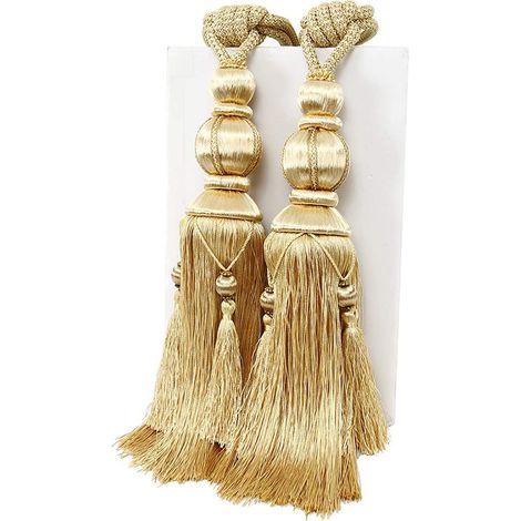 Lot de 2 embrasses de rideaux à pompons suspendus, avec boucle et sangle tressée artisanale.