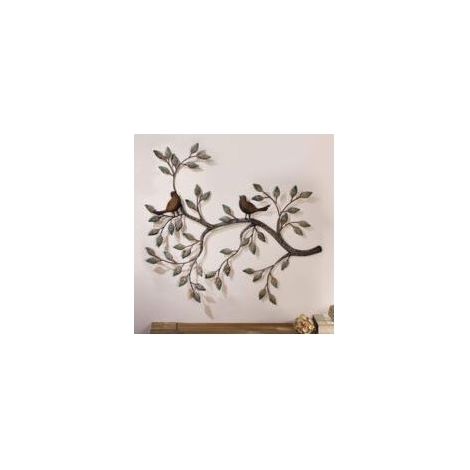Art-déco-Wandvogel, ein Liebesvogelpaar auf Ästen, hängende Metallwandskulptur, Retro-Wanddekoration aus Schmiedeeisen, 58 x 48 cm (1/5)