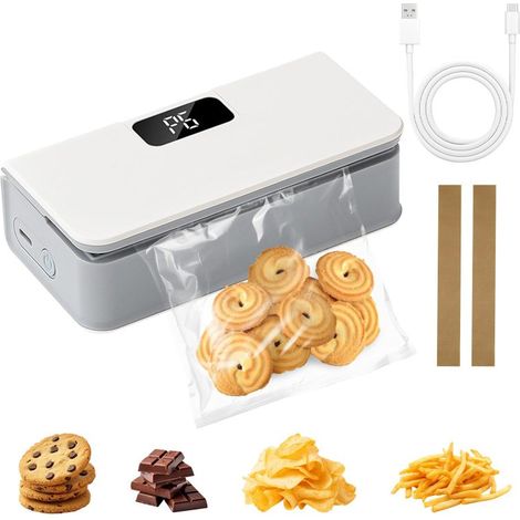 Irovami Mini scelleuse sacs LED – 6 vitesses, 2 en 1 coupe, rechargeable – Idéal pour cuisine, voyage, blanc (1/5)