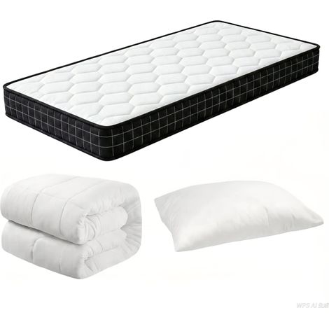 Matelas et Couette et Oreiller - Matelas 90x200x15cm + Couette 140x200cm + Oreiller 60x60cm (Matelas+Couette+Oreiller,tous dans un colis)