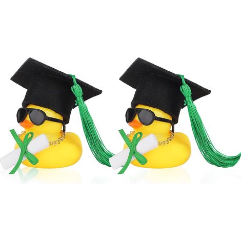 2pcs Décorations de Tableau Bord Voiture Forme Canard Caoutchouc, Mini-Chapeaux de Graduation Diplômes Collier et Lunettes Soleil Ornement Mignon pour Diplômés Licence Master et Doctorat (Vert) (1/5)