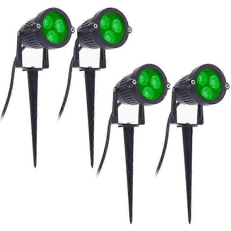 Lot de 4 spots LED de jardin, 3 W, 220 V, avec douille de terre, étanches IP65, pour éclairage décoratif de jardin et d'aménagement paysager, verts. (1/5)