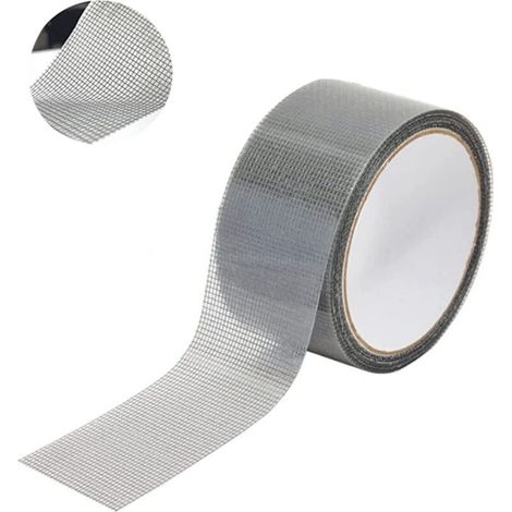 Réparation de fenêtres et moustiquaires, Ruban adhésif moustiquaire pour fenêtres, Ruban à mailles en tissu de fibre de verre avec joint adhésif résistant à l'eau 5cm x 200cm (2pc,Gris)