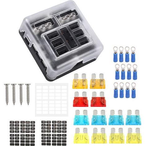 6-way waterproof fuse block with LED indicator and marine negative fuse box for car, boat, RV, truck, DC 12-24V (1/5)