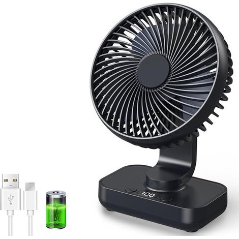 Ventilador de escritorio USB con función de oscilación automática，batería recargable de 4500 mAh，4 velocidades，exteriores y otros lugares (negro) (1/5)