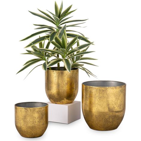 Lot de 3 Pots d'extérieur galvanisés en zinc - Pots vintage ronds - Pot rustique pour plantes ou décoration d'intérieur moderne (1/5)