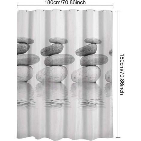 Rideau De Douche - Polyester - 180 x 180 cm - Imperméable Antibactérien - 12 Anneaux - Gris Galet (1/3)