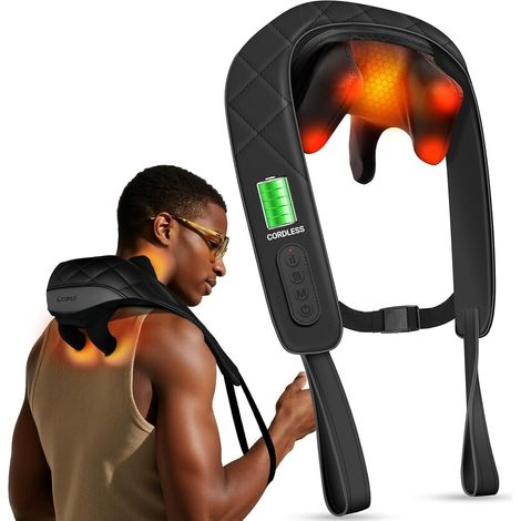 Masseur Cervical Shiatsu Sans Fil Chauffant, Portable Mains Libres Massage Profond 4D Comme De Vraies Mains, Chaleur 5 Zones, 3 Modes, 3 Intensités, Arrêt Auto (1/5)
