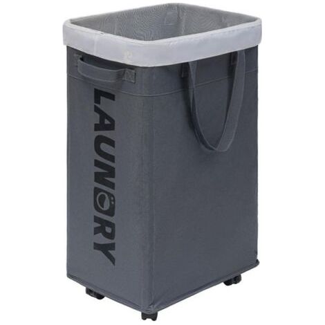 Panier à linge à roulettes, 75 L, indispensable pour la buanderie, avec sac de lavage amovible, gris (1/4)