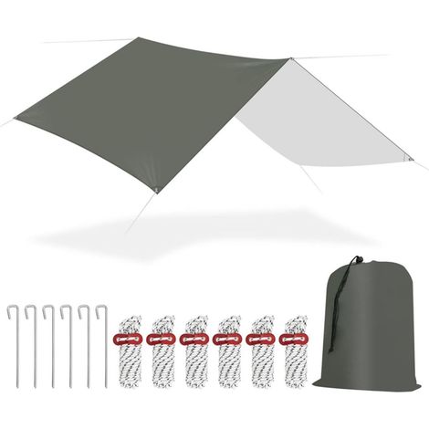 Bâche de Protection, Bâche Camping Imperméable, Toile de Tente, 3x4 m, Anti-UV, avec Sac de Rangement, Gris (1/4)