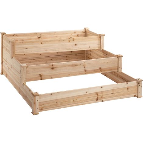easycomfort letto per orto rialzato a 3 livelli in legno naturale, fioriera rialzata da esterno per piante, 124x 124x56cm (1/3)