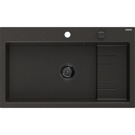 Mexen Omar fregadero de granito de 1 seno 800 x 480 mm, negro/dorado metálico, sifón negro - 6520801005-75-B (1/5)