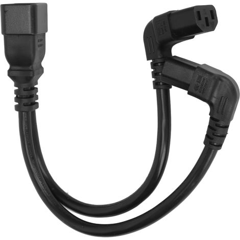 Câble répartiteur en Y double coudé IEC320 C20 vers double C13 (1 entrée, 2 sorties) pour lampe de bureau ou imprimante (32 cm). (1/5)