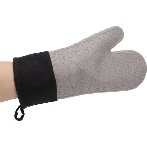 Hitzebeständige Küchenhandschuhe, rutschfeste Silikon-Ofenhandschuhe, hochtemperaturbeständig, Zweifingerform, lang, grau (1/5)