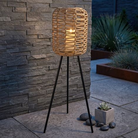 Tall Tripod Rattan Look Garden Lantern (1/2)