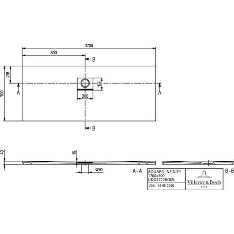 Villeroy & Boch UDQ1770SQI2LVAL DW Squaro Infinity 1700x1000x40mm
