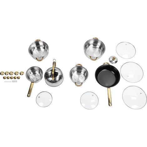 Ensemble d'ustensiles de cuisine en acier inoxydable, antirouille, poêle sûre pour la cuisine à domicile, Restaurant, poignée dorée avec bouilloire (1/5)