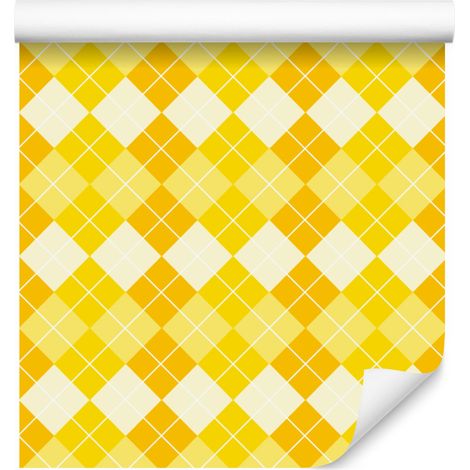Papier peint à carreaux jaunes et crème pour salon et chambre 50x1000 cm (1/5)