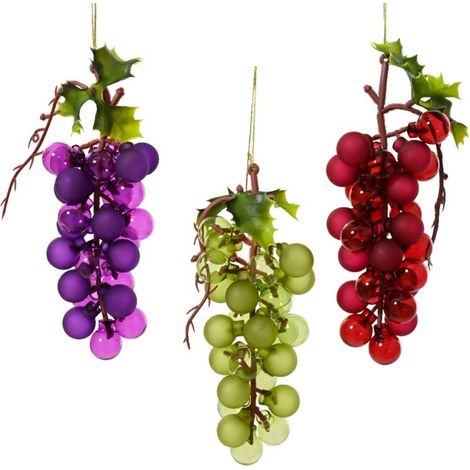 DECORAZIONE IN VETRO A GRAPPOLO D'UVA 10 CM CON FOGLIE 3 ASSORTITI PREZZO CADUNO
