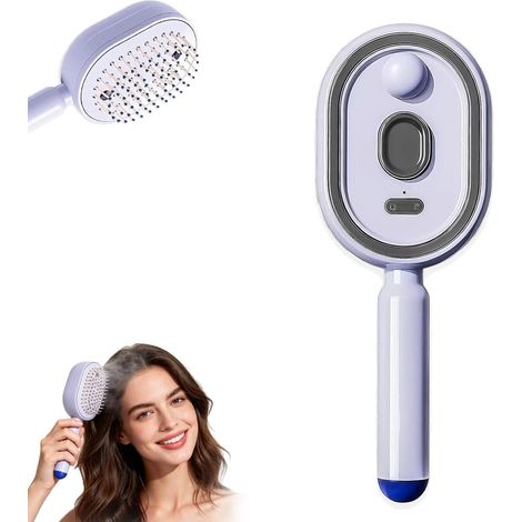 Peigne Electrique,Brosse à Vapeur électrique,Fer à Lisser à Vapeur Rechargeable Avec Spray,Peigne Démêlant Antistatique 3en1 Et Massage à Coussin D'air,Brosse Demelante Cheveux,Brosse Lissante,Violet (1/5)