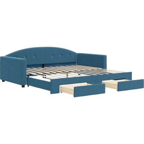 vidaXL Divano Letto Estraibile con Cassetti Blu 100x200 cm in Velluto (1/5)