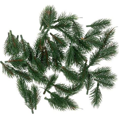 Lot de 55 branches de sapin décoratives - Vert - 8 cm de long - 55 branches de sapin artificielles - Décoration de couronne de l'Avent - Vert sapin (1/4)