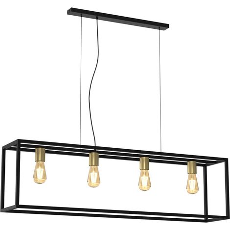 Lampada sospensione industriale Frame nera oro 4xE27