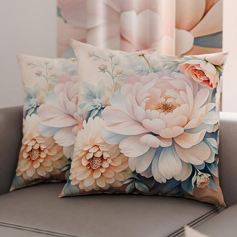 Lot de 2 Taies d'Oreillers 50x50 cm 100% Microfibre Hypoallergénique, Housse Oreiller Rectangulaire Motif Floral Rose Bleu, Paquet de 2, Fabriqué en Italie (1/3)